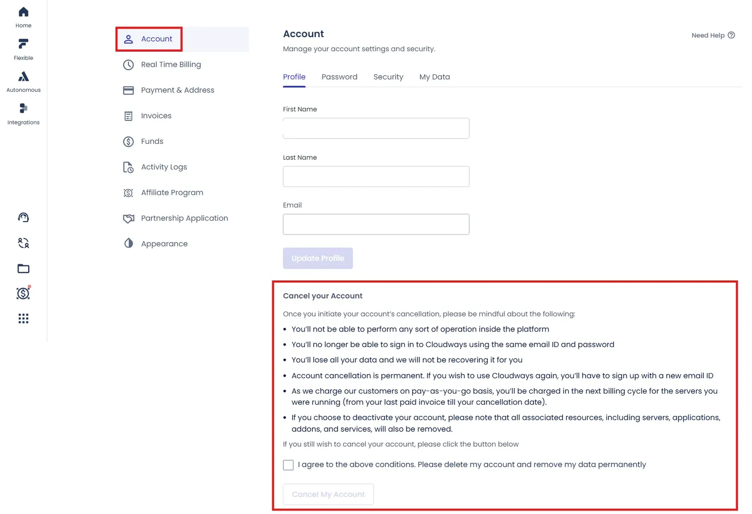 【Cloudways退租教學】WordPress搬家後,如何完整備份、刪除伺服器與註銷帳號? - 第12張圖 Unified.cloudways.com account billing (11) 結果